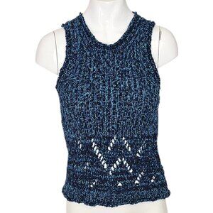 Anthropologie Pilcro Womens Stitched Sweater Tank Size XS Open Knit Blue NWT